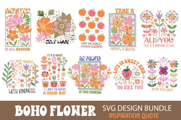 Boho Flower Inspiration Quote SVG Bundle for Graphics & Crafts
